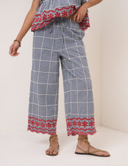 Black Gingham Embroidered Top & Trousers Set