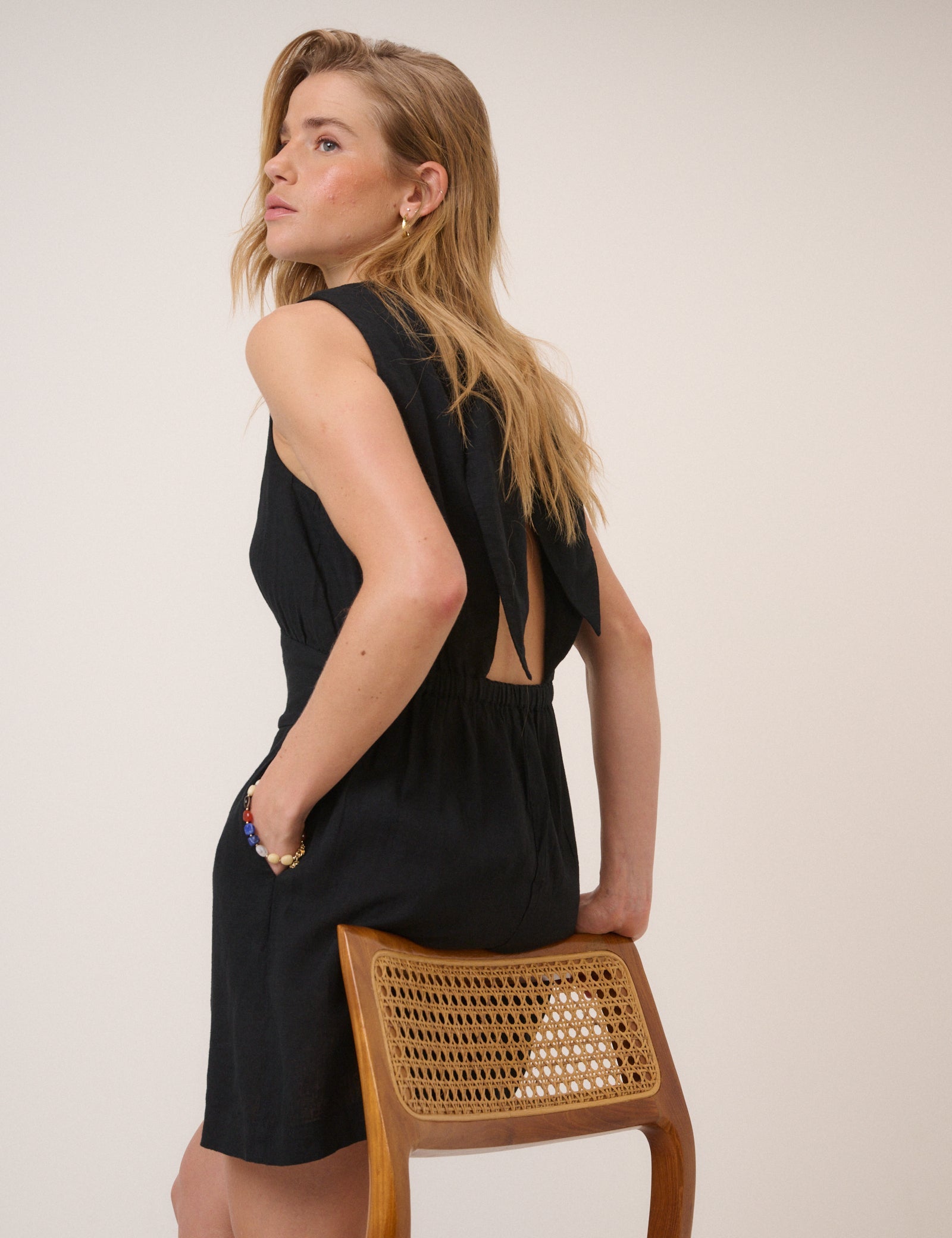 Black Linen-Blend Playsuit