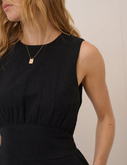 Black Linen-Blend Playsuit