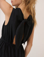 Black Linen-Blend Playsuit