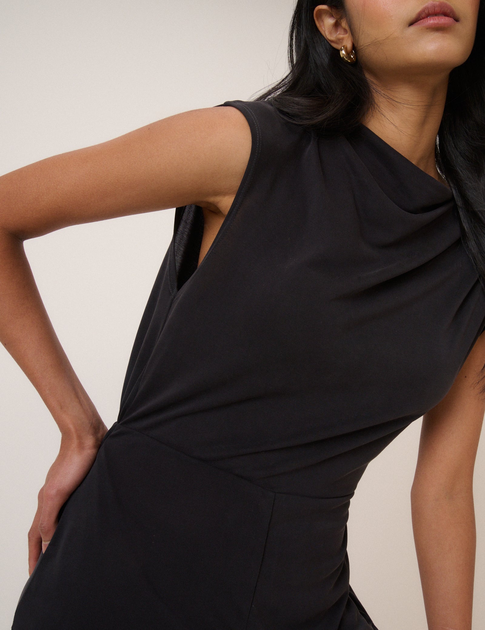 Black Boat Neck Jersey Sleeveless Jersey Jumpsuit