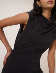 Black Boat Neck Jersey Sleeveless Jersey Jumpsuit