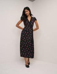 Black Floral Ginny Midi Wrap Dress