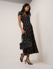 Black Floral Ginny Midi Wrap Dress