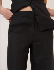 Black Linen-Blend Cropped Trousers