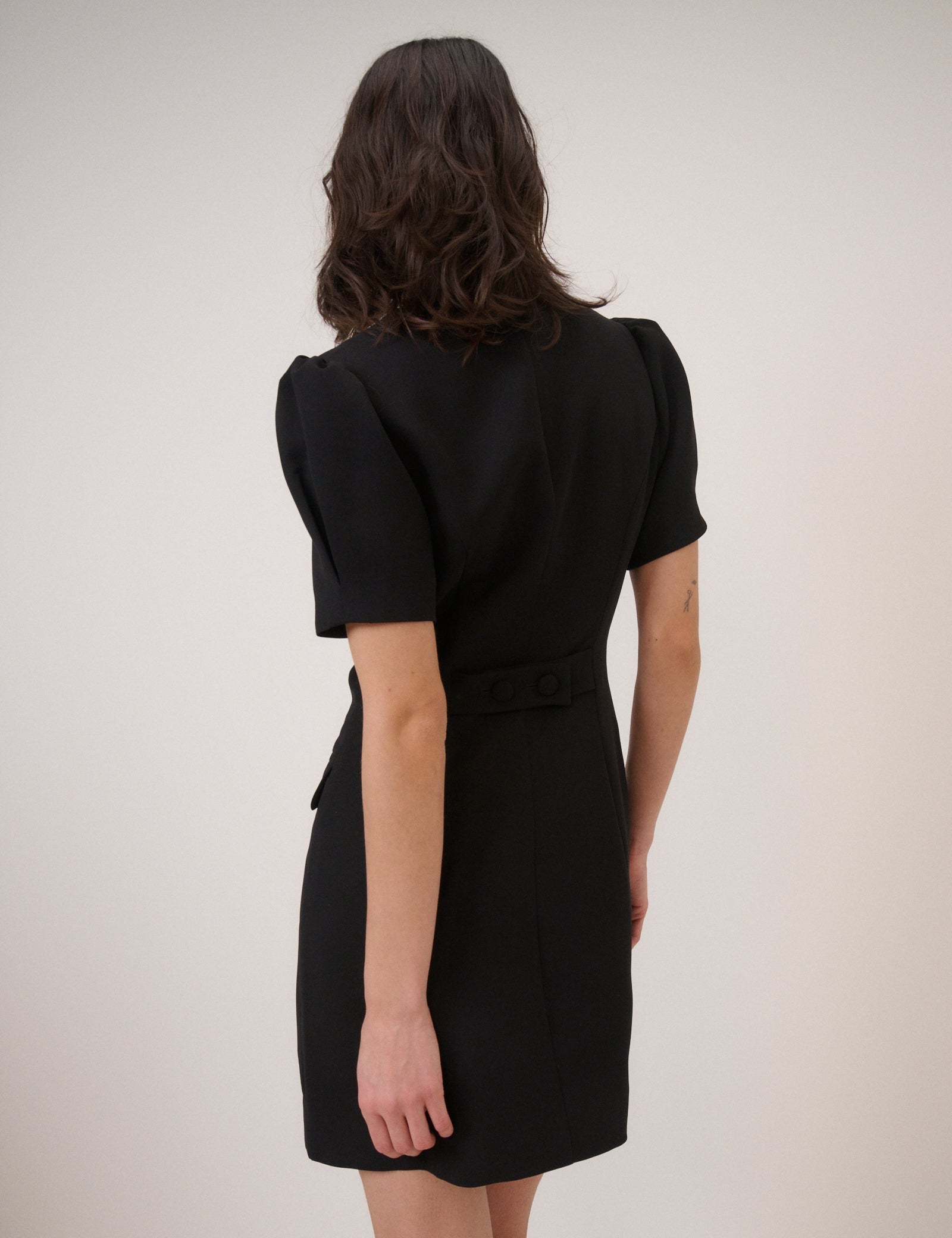 Black Short Sleeve Tailored Mini Dress