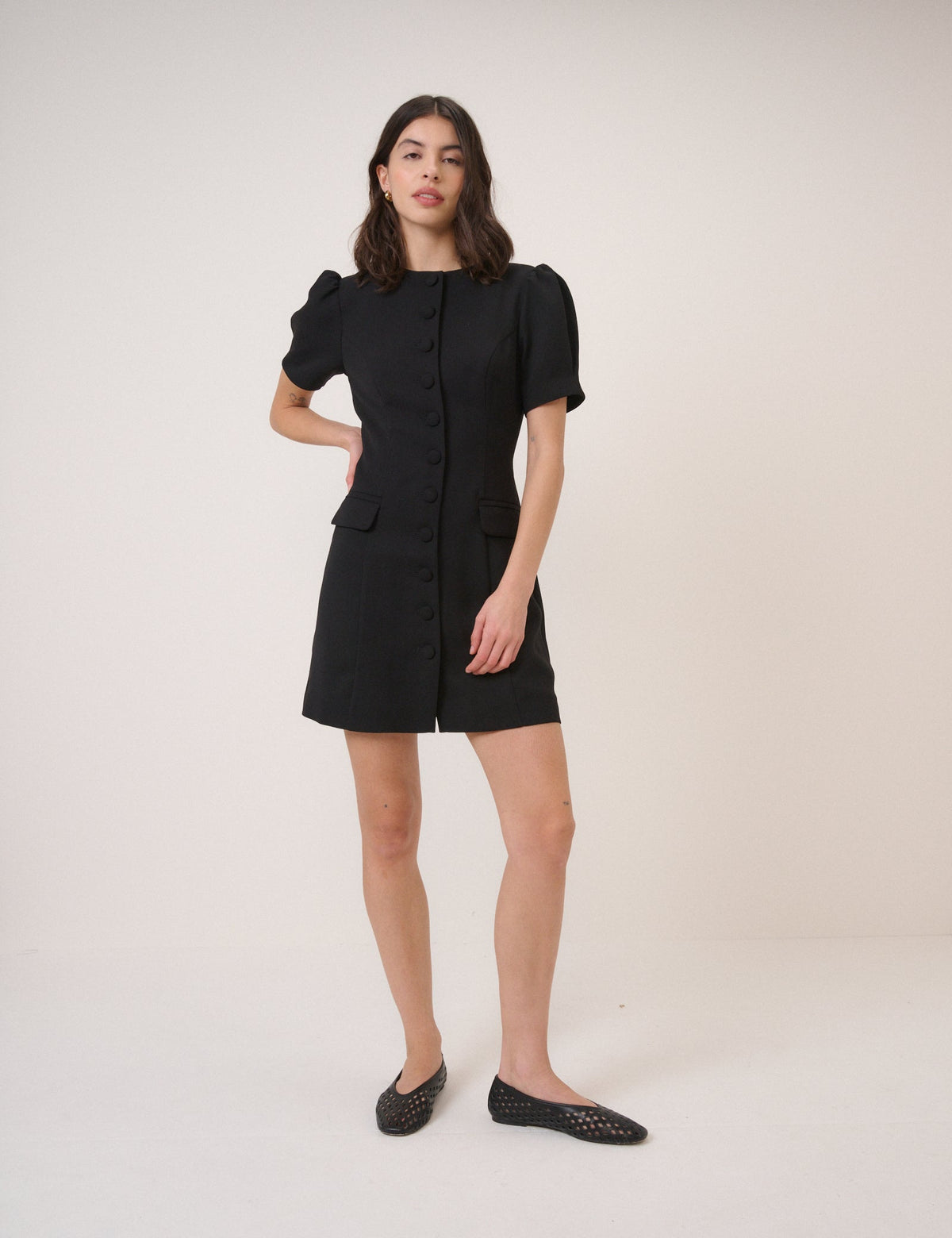 Black Short Sleeve Tailored Mini Dress