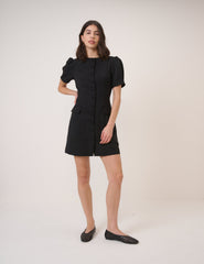 Black Short Sleeve Tailored Mini Dress