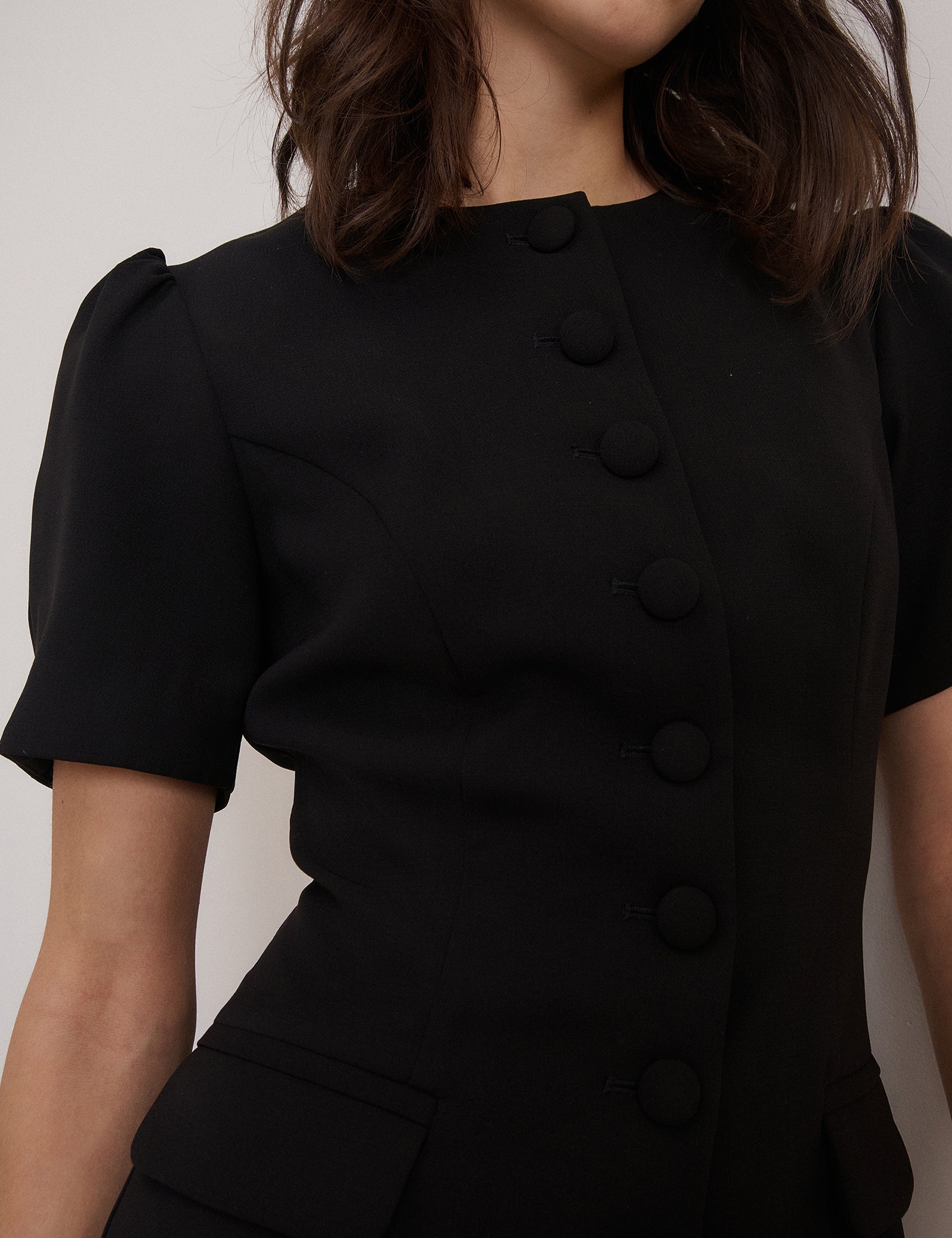 Black Short Sleeve Tailored Mini Dress
