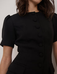 Black Short Sleeve Tailored Mini Dress