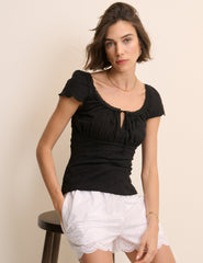 Black Broderie Milkmaid Jersey Top