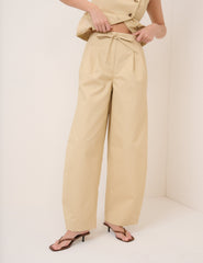 Beige Barrel Leg Tie Trousers