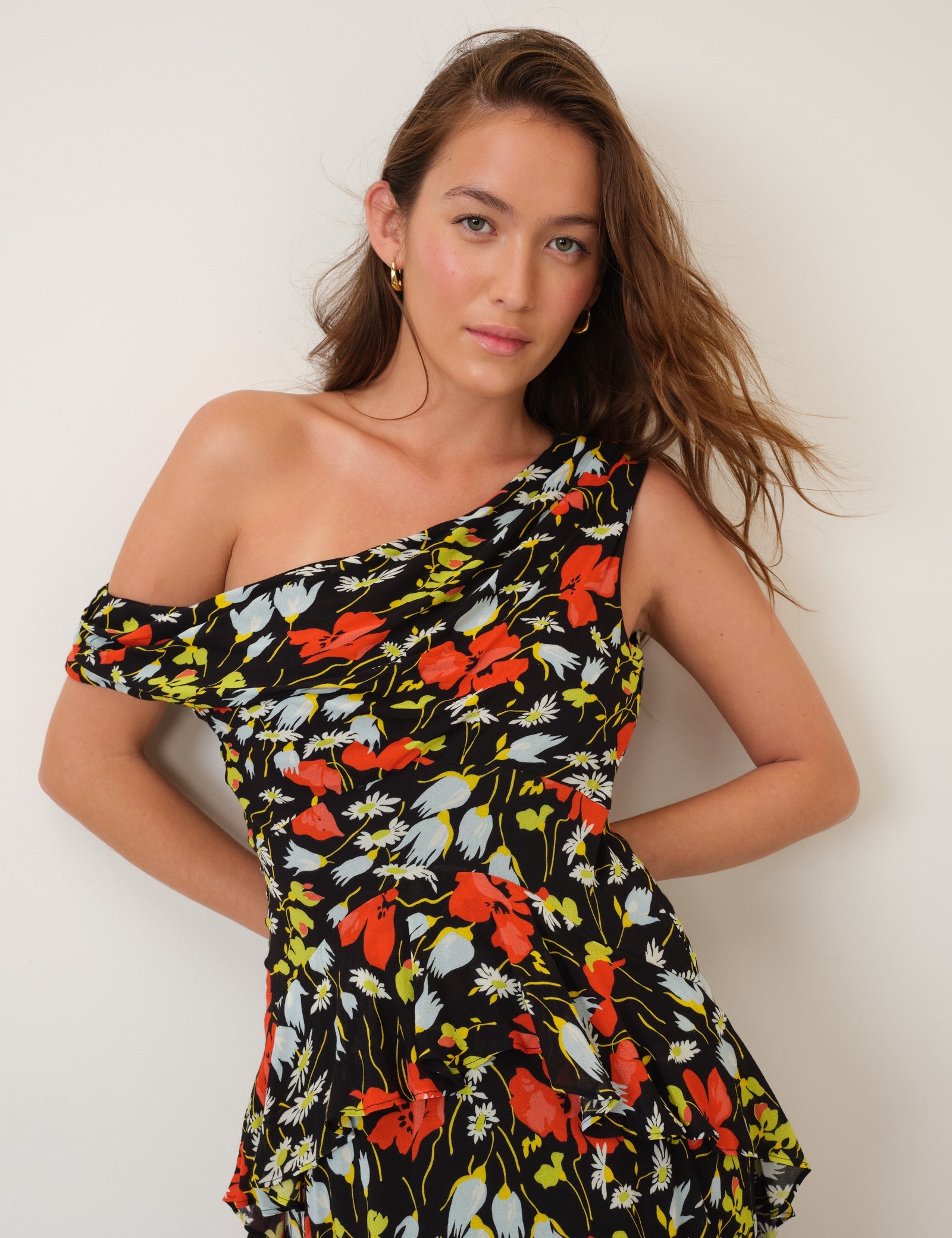 Black Floral Off Shoulder Ruffle Tish Maxi Dress
