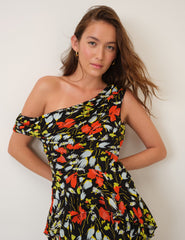 Black Floral Off Shoulder Ruffle Tish Maxi Dress