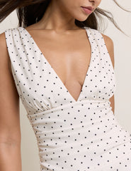 Black and White Polka Dot Ruched Bianca Mini Dress