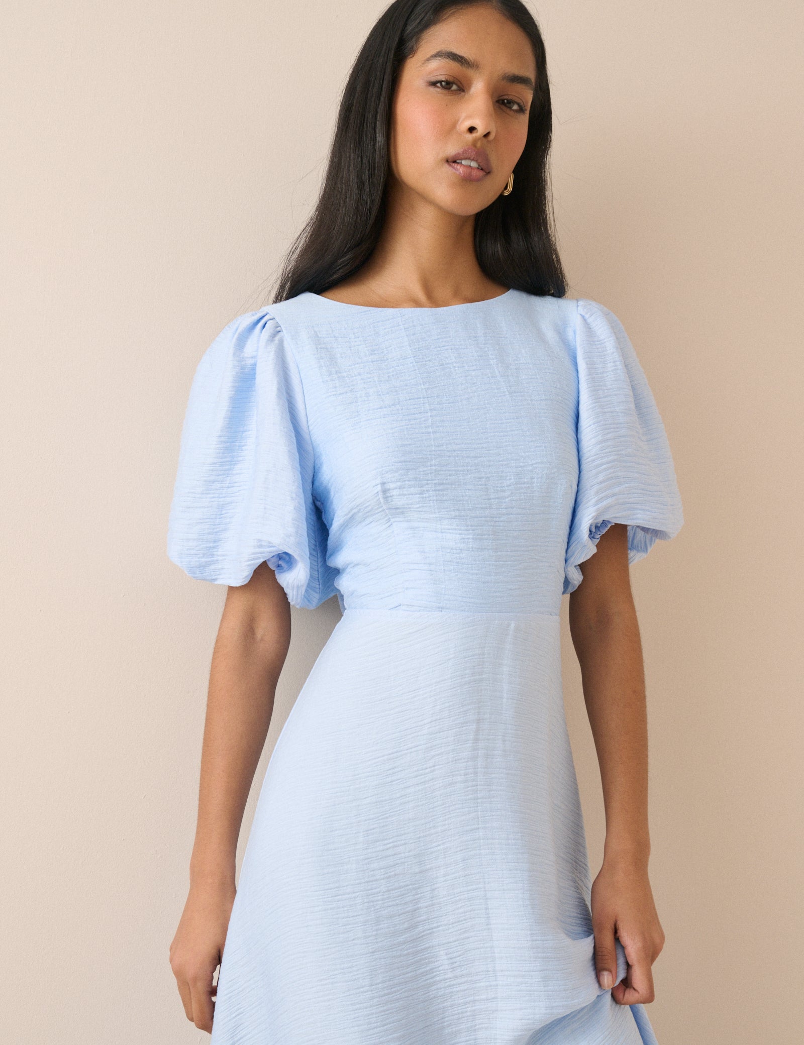Baby Blue Puff Sleeve Zola Midi Dress