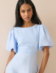 Baby Blue Puff Sleeve Zola Midi Dress