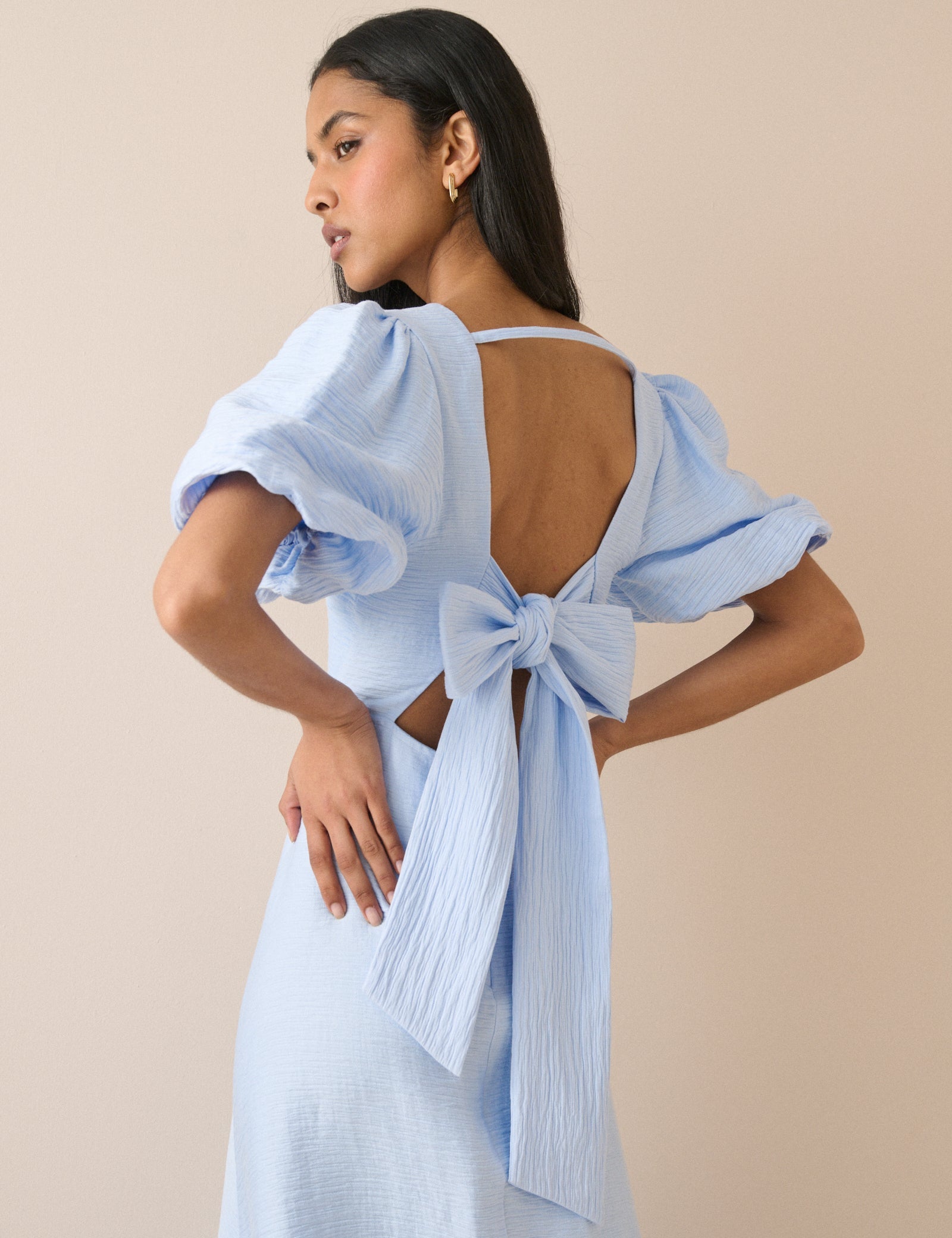 Baby Blue Puff Sleeve Zola Midi Dress