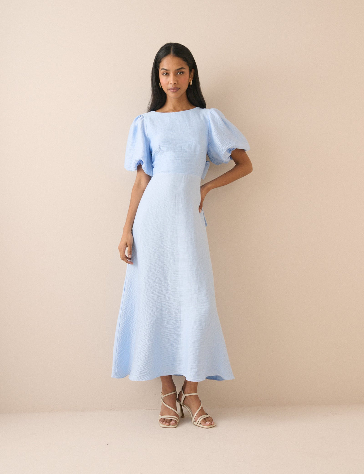 Baby Blue Puff Sleeve Zola Midi Dress