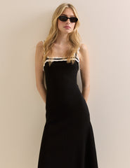 Black Crochet Trim Midi Dress