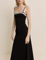 Black Crochet Trim Midi Dress