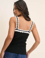 Black Crochet Trim Cami Top
