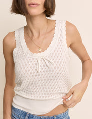 (HOLD) White Pointelle Cami with Neck Tie