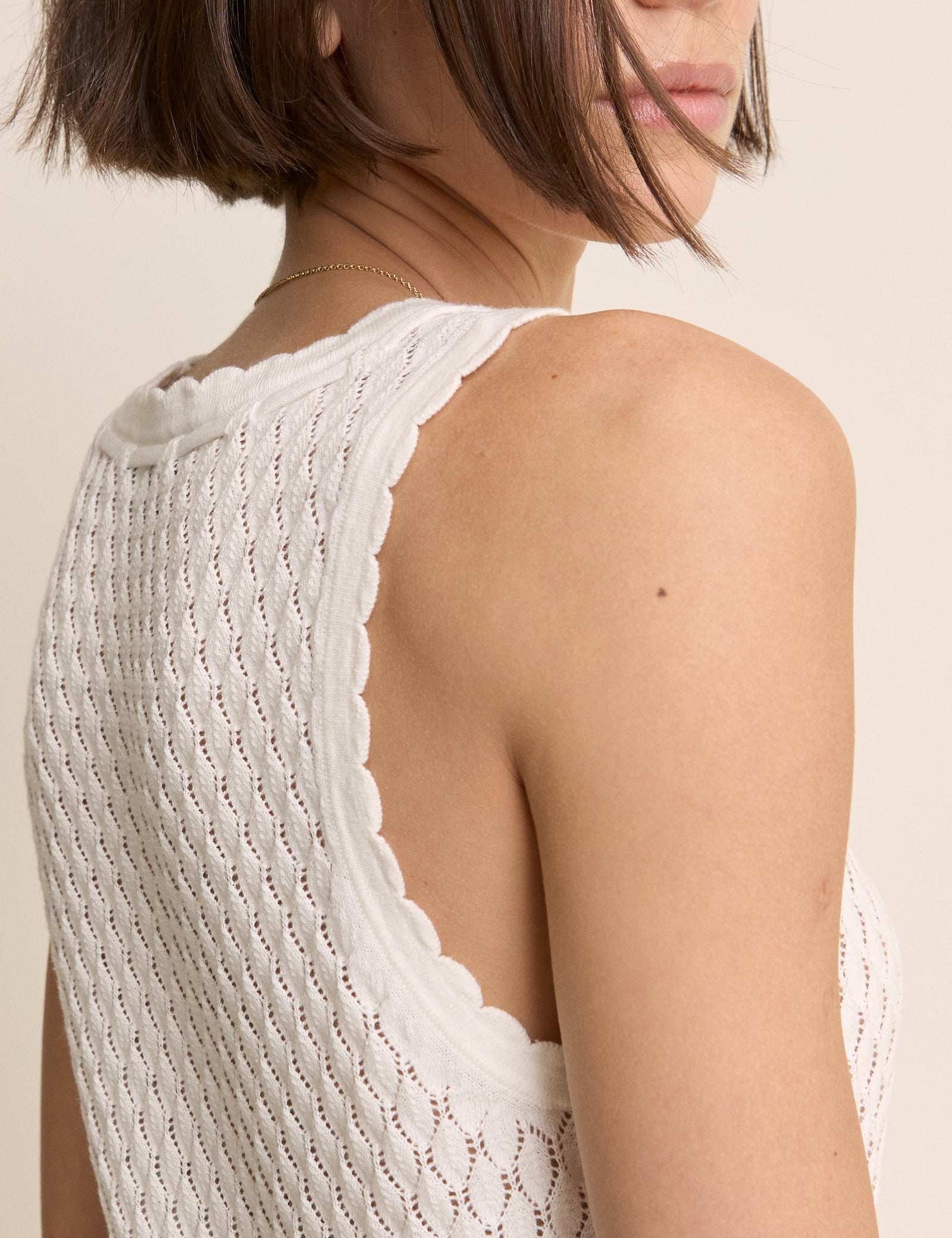 (HOLD) White Pointelle Cami with Neck Tie