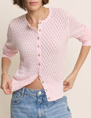 Baby Pink Pointelle Crew Neck Cardigan
