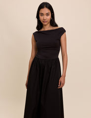 Black Draped Off Shoulder Beth Midi Dress