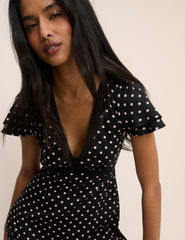 Black Polka Dot Lace Trim Iris Midi Dress