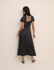 Black Polka Dot Lace Trim Iris Midi Dress