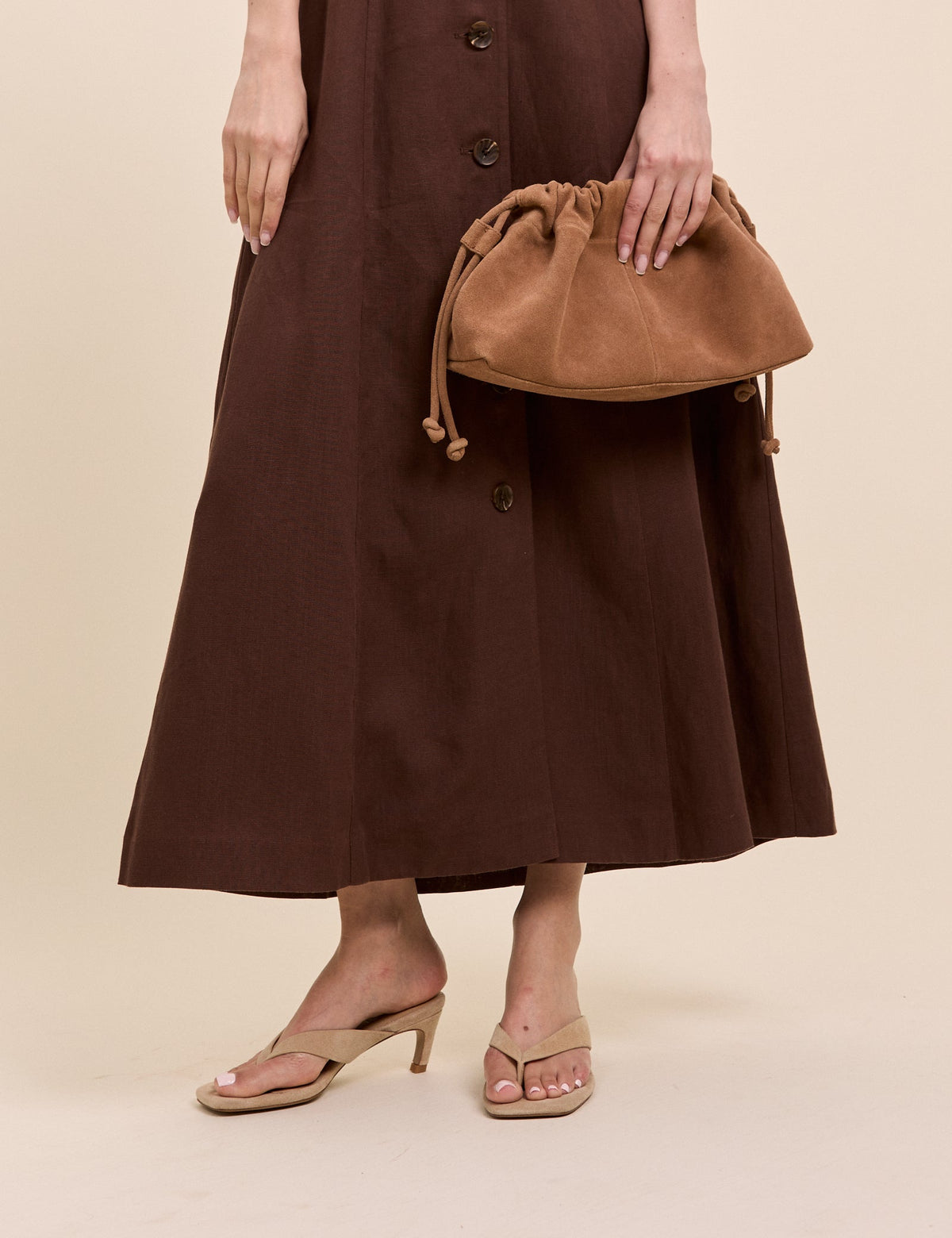 Beige Suede Flip Flop Heel
