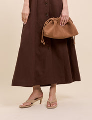 Beige Suede Flip Flop Heel