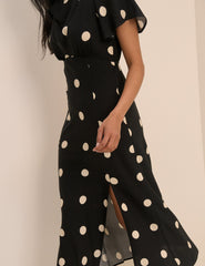 Black Polka Dot Cheryl Midi Dress