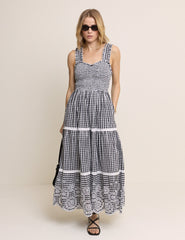 Black Gingham Shirred Tiered Darla Maxi Dress