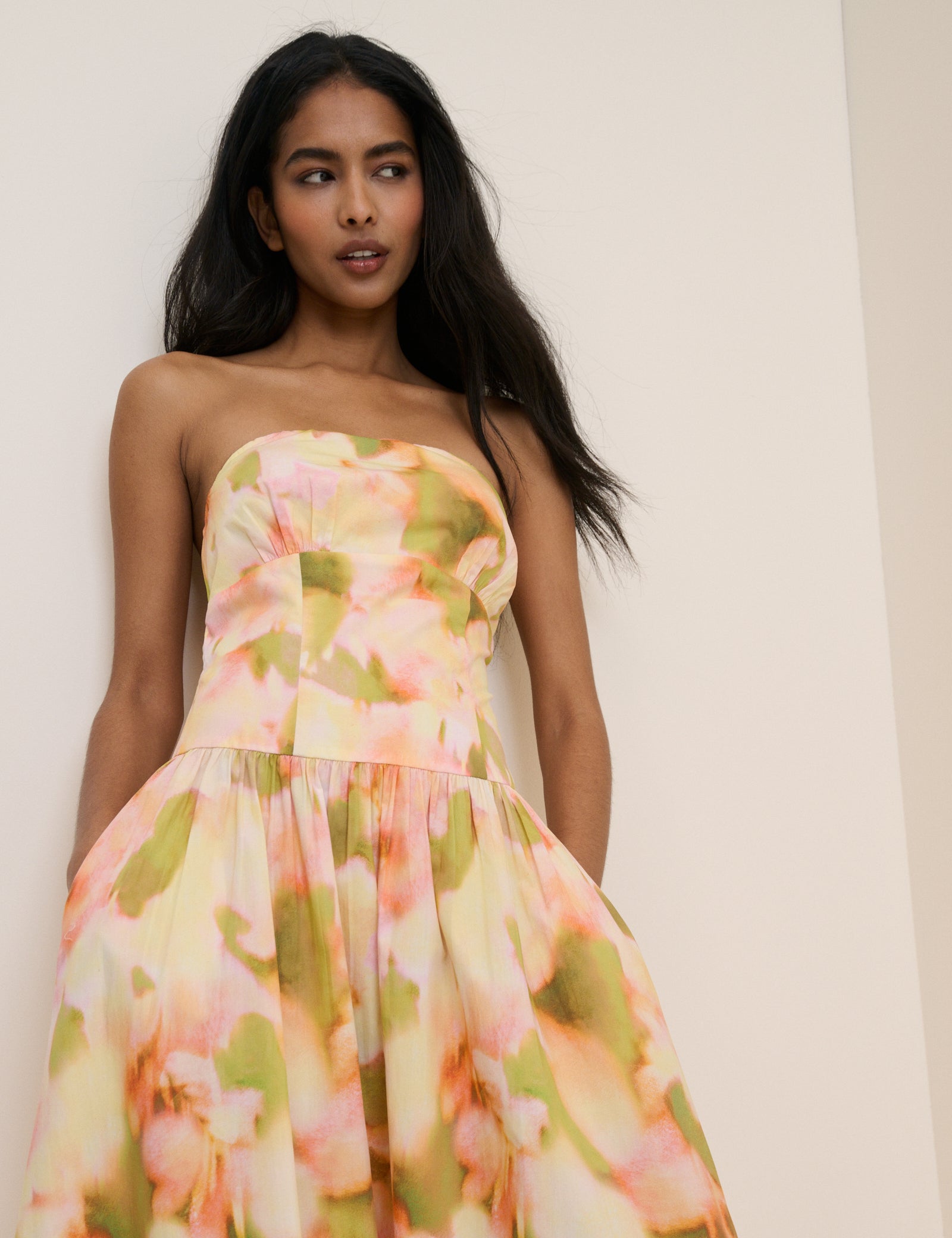 Abstract Floral Panelled Bandeau Amana Midi Dress
