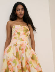 Abstract Floral Panelled Bandeau Amana Midi Dress