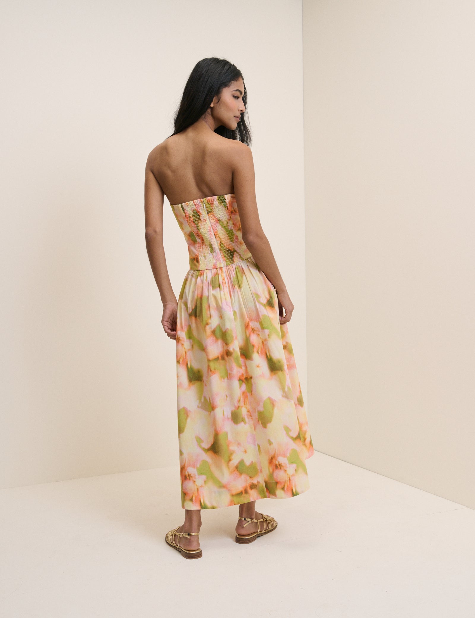 Abstract Floral Panelled Bandeau Amana Midi Dress