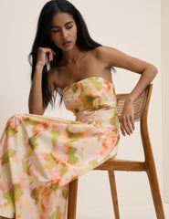 Abstract Floral Panelled Bandeau Amana Midi Dress
