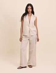 Beige Sleeveless Boxy Blazer