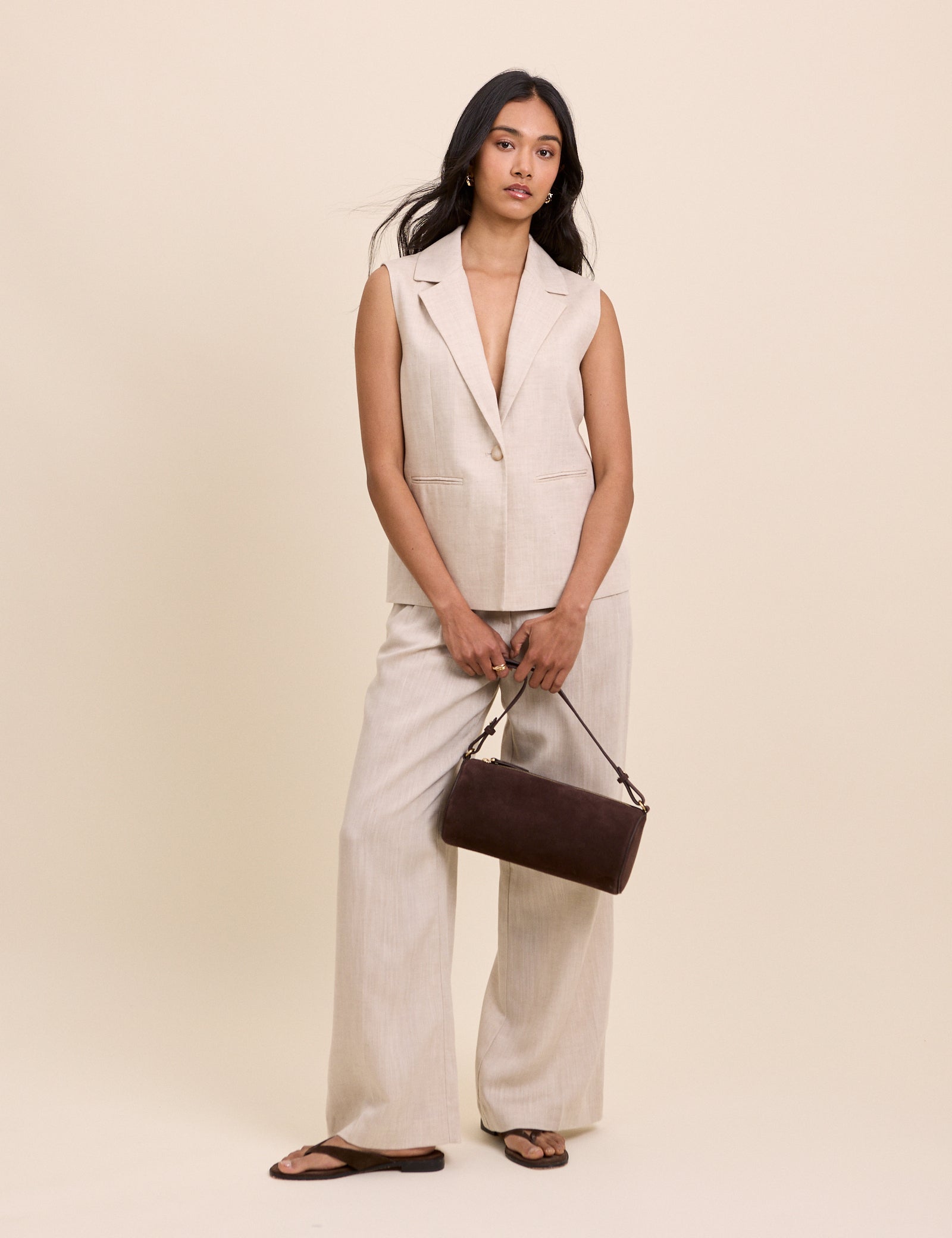 Beige Sleeveless Boxy Blazer