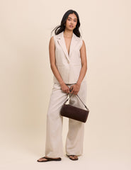Beige Sleeveless Boxy Blazer