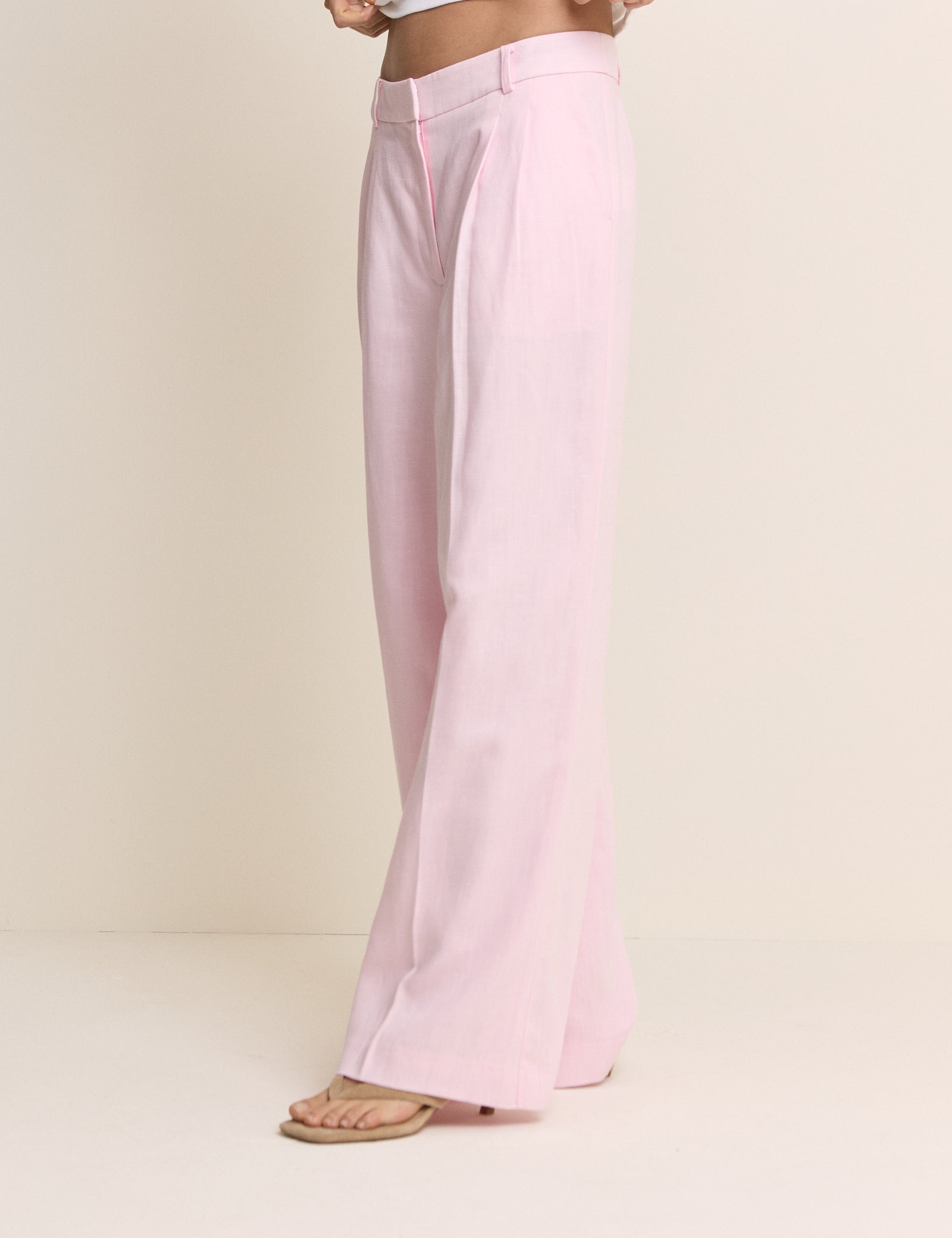 Baby Pink Linen-Blend Jax Wide Leg Trousers