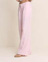 Baby Pink Linen-Blend Jax Wide Leg Trousers