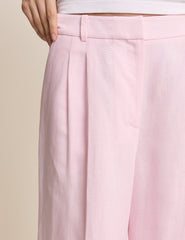 Baby Pink Linen-Blend Jax Wide Leg Trousers