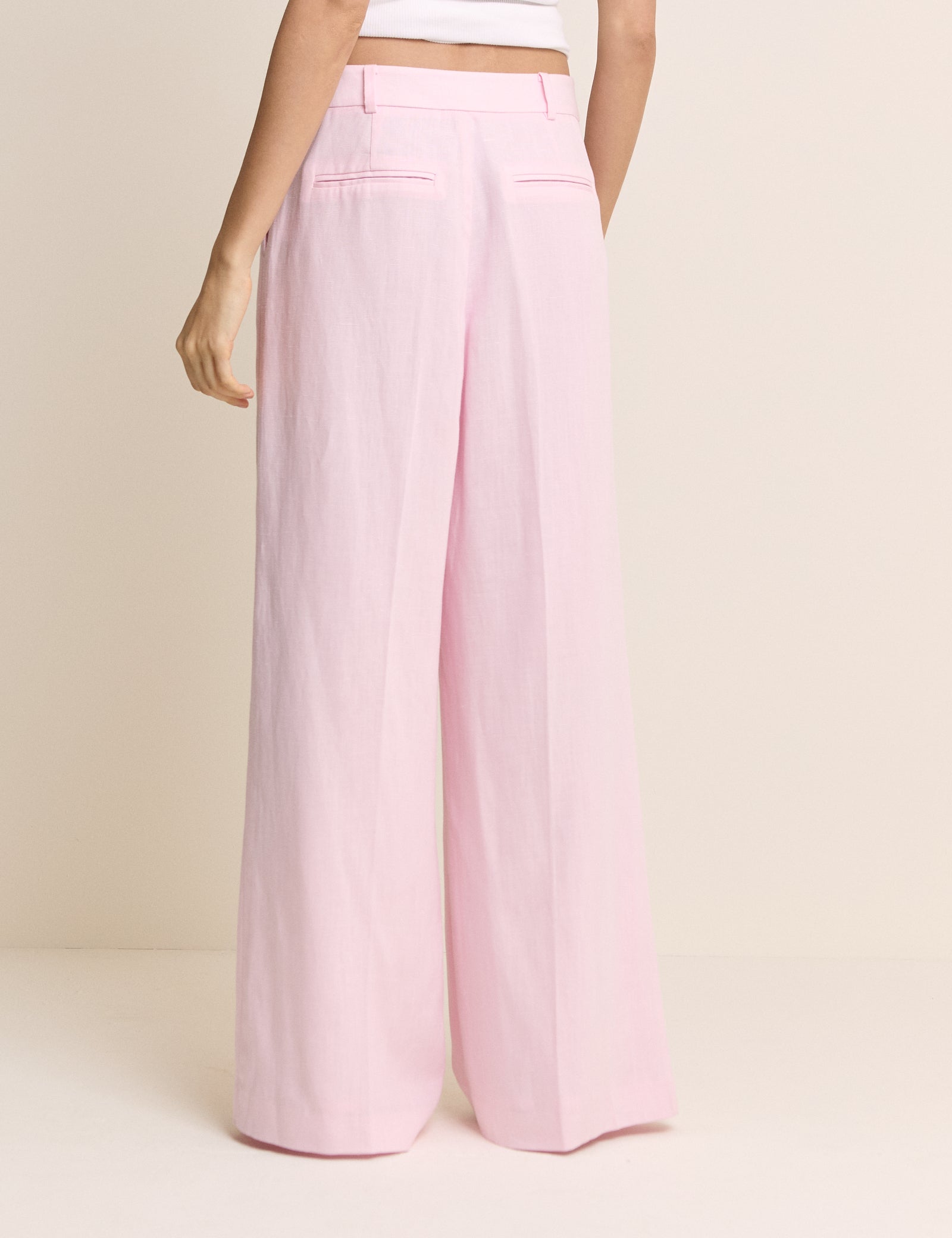 Baby Pink Linen-Blend Jax Wide Leg Trousers
