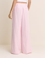 Baby Pink Linen-Blend Jax Wide Leg Trousers