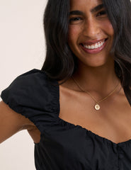 Black Ruched Puff Sleeve Caia Top