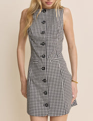 Black Gingham Boat Neck Tailored Mini Dress